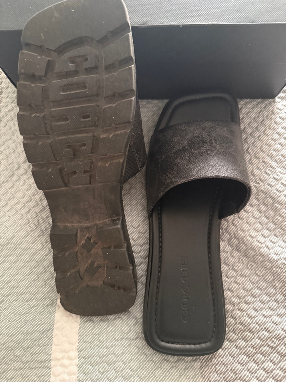 Coach Black Leather Square-Toe Slide Mules - Picture 4 of 8